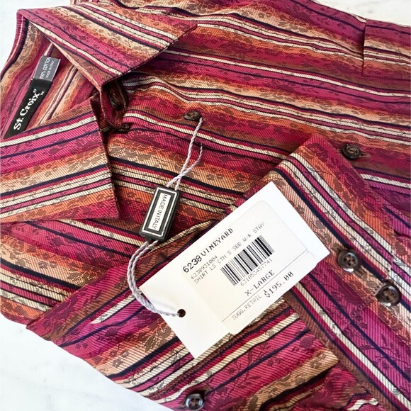St Croix Vineyard Red Orange Striped Long Sleeve Cotton Dress Shirt - Men's XL - Picture 4 of 4
